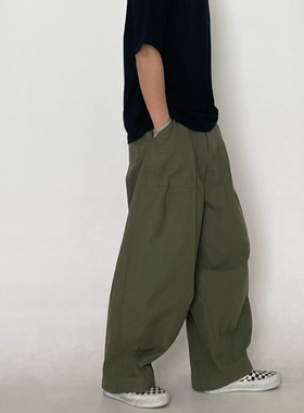 东大门代购韩国男装休闲裤SLOWER侧腰调节扣设计感直筒宽松男长裤