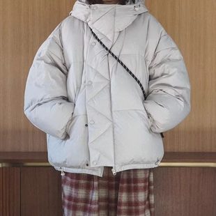 小北韩国代购男装东大门连帽羽绒服简约绗线可收腰鸭绒保暖外套