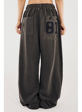 韩国男装代购东大门休闲裤运动卫裤UNUSED LAB刺绣数字81贴布直筒