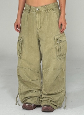 韩国男装代购东大门休闲裤复古水洗UNUSED LAB工装立体口袋机能风