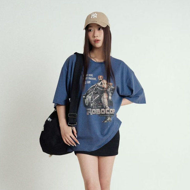 小北韩国代购男装东大门短袖T恤嘻哈潮流摩托车图案印花街头个性