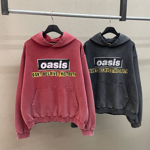 东大门复古做旧简约字母OASIS连帽卫衣套头衫 男装 小北韩国代购
