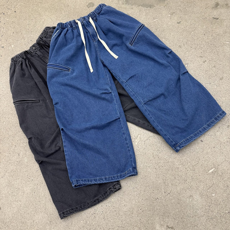 小北韩国代购男装东大门牛仔裤宽松掐褶拉链口袋设计直筒潮搭长裤