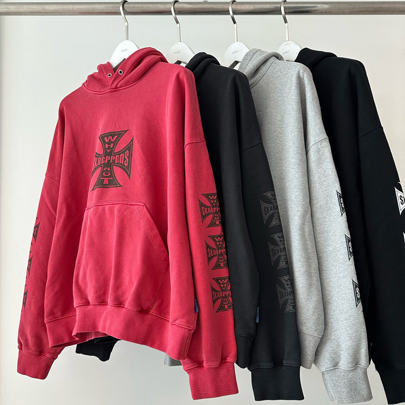 小北韩国代购男装东大门连帽卫衣宽松潮流做旧字母十字架印花帽衫
