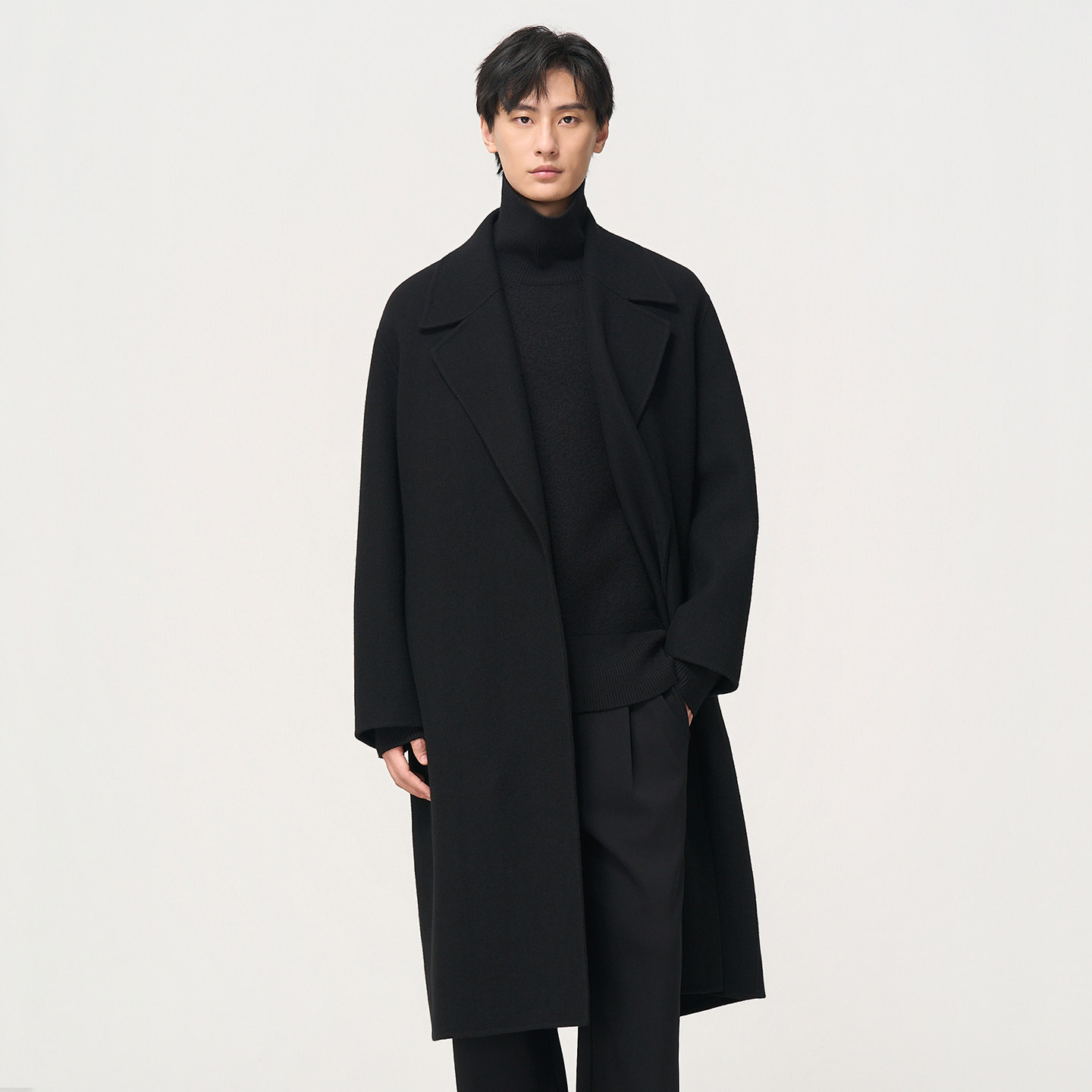 石见山100%澳洲初剪羊毛呢子大衣男士斜纹双面毛呢大翻领长款外套,男装,毛呢大衣,淘宝优惠券,粉丝福利购,淘宝优惠卷