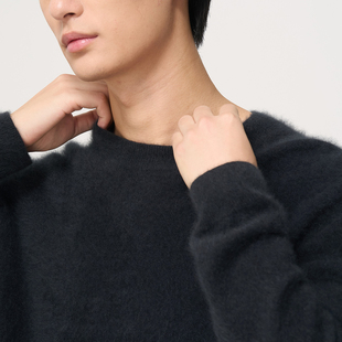 保暖内搭打底套头毛织线衫 石见山100%貉绒高端圆领毛衣男士 秋冬款