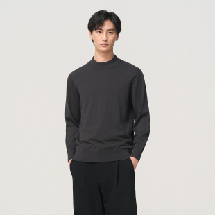 男款 秋冬半高领毛衣内搭打底针织衫 男士 石见山16针可机洗羊毛衫