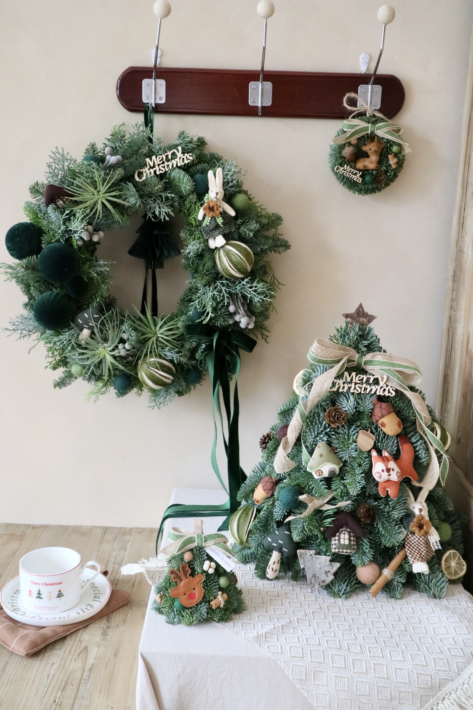 原创丹麦进口新鲜诺贝松圣诞树花环车挂真树 氛围装饰 桌面摆件