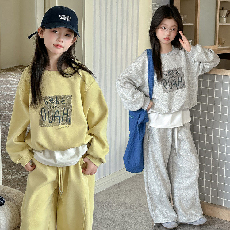 衣服女2026春秋新款儿童黄色卫衣套装大童女装又酷又飒的女童装潮
