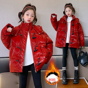 女童羽绒服冬装2025新款中大童儿童果冻皮红色女孩本命年保暖外套