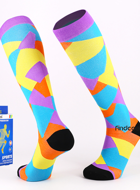 Findccol马拉松跑步袜男女中高筒袜机能压缩袜小腿骑行运动长袜子
