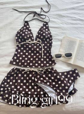 【生巧可可】复古波点露肩显瘦小清新度假风比基尼女性感泳衣女夏