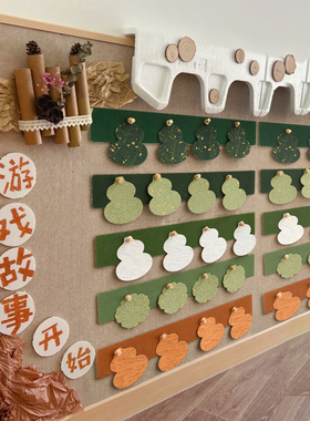 中式区角绿色国风挂牌可移除圆形古风学校立体墙贴幼儿园美化装饰