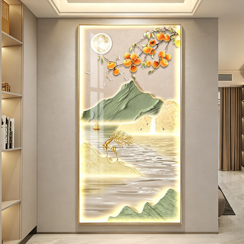 新中式高级感灯画走廊过道挂画轻奢玄关装饰画福鹿入户正对门壁画