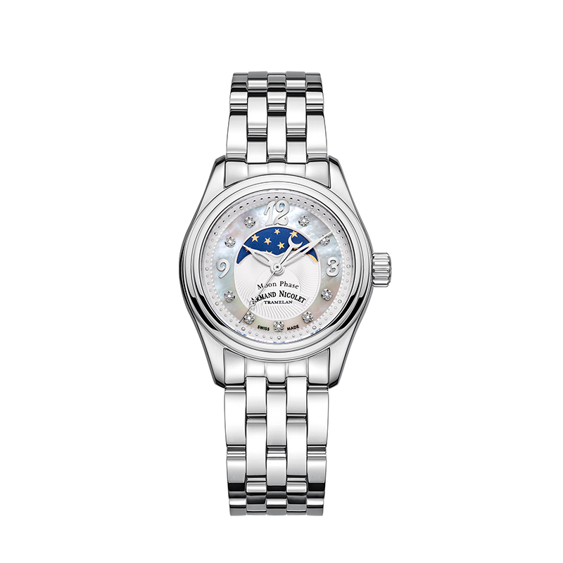 瑞士艾美达时尚系列 A151QAA-AN-MA150 石英女士腕表镶钻月相手表