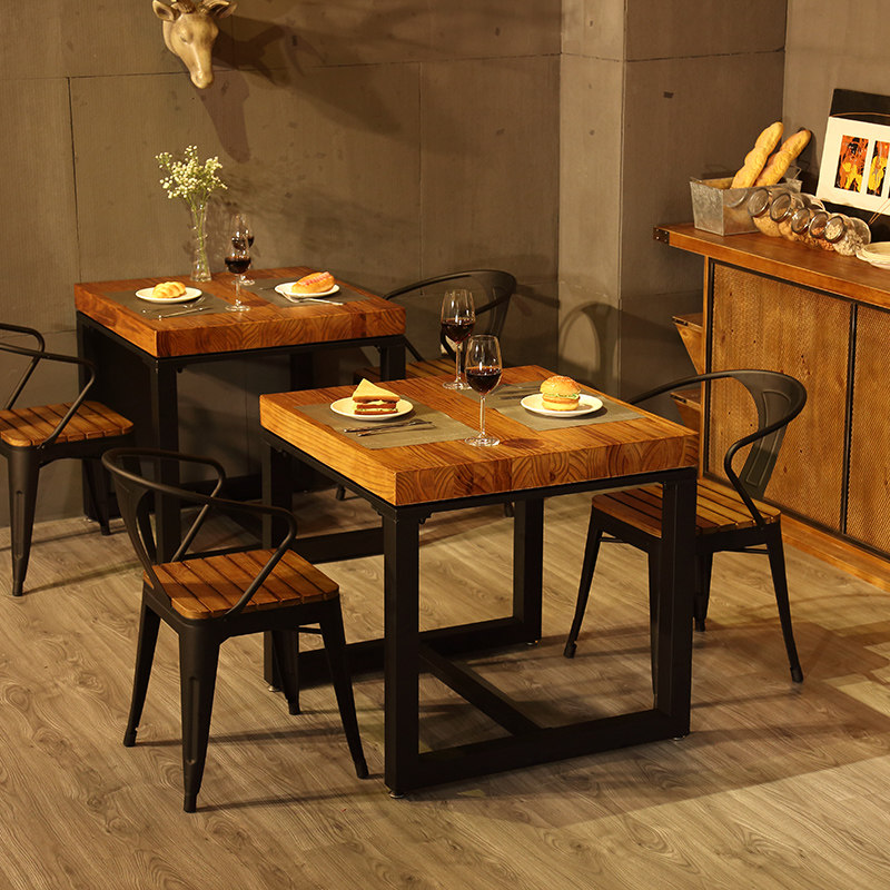 美式正方形餐桌椅组合小户型实木铁艺四方桌子复古餐厅家具工业风