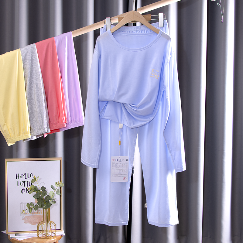 大童夏季空调服成人九分袖薄款家居服青少年天丝套装男女儿童睡衣