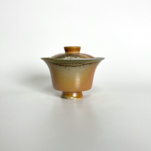 110ml手工中白泥柴烧两才盖碗高脚马蹄无釉裸烧泡茶器自然落灰小