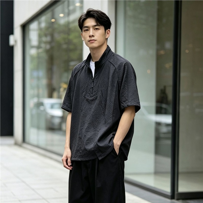 拉链短袖T恤男士夏季立领图片