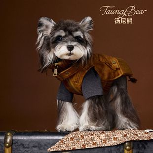 皮马甲 雪纳瑞泰迪比熊贵宾中古帅气复古无袖 汤尼熊 狗狗衣服秋装