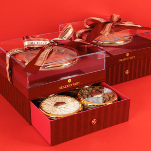 盒石斛双拼滋补品五宝礼品空盒 红色透明水晶盖双层西洋参燕窝包装