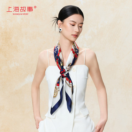 上海故事真丝印花桑蚕丝大方巾