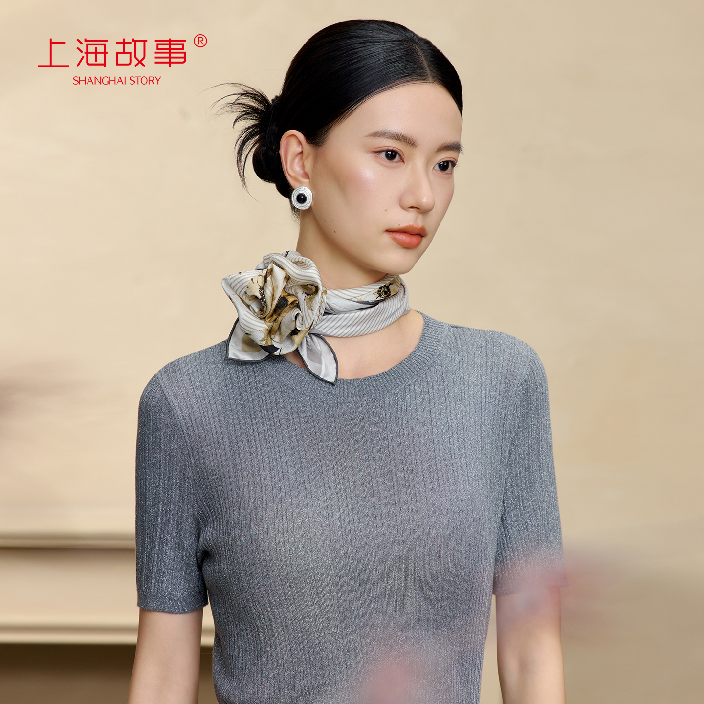上海故事双面印花中方巾