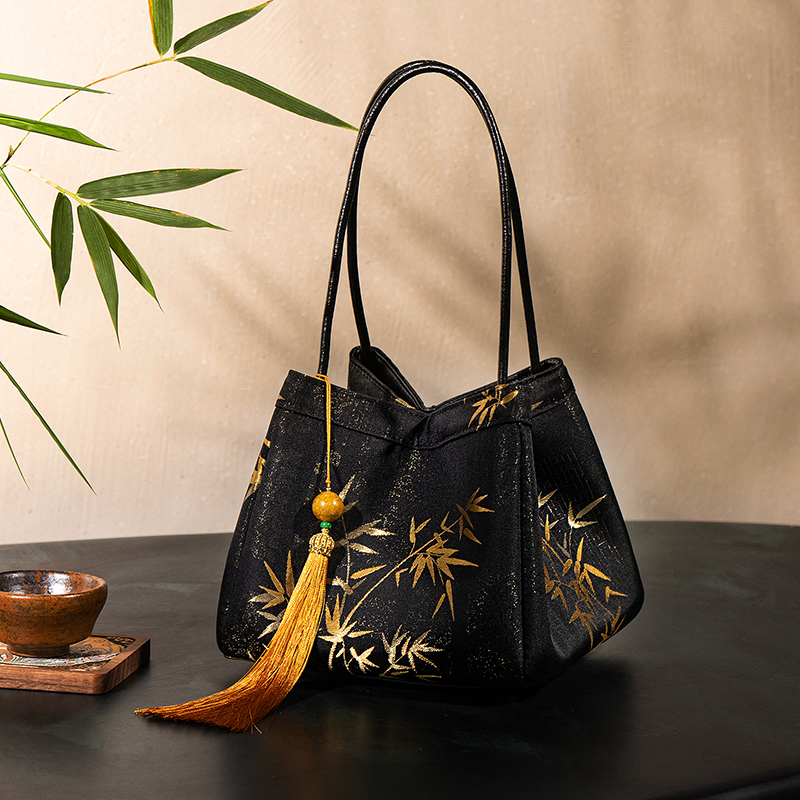 上海故事香云纱宋锦真丝手提包