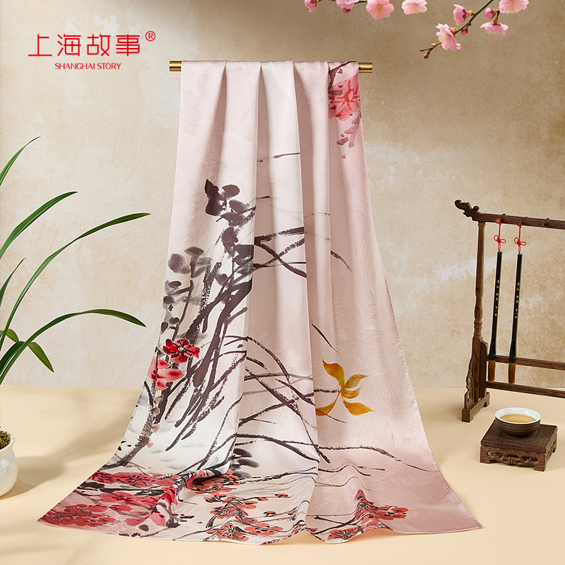 上海故事印花真丝披肩女