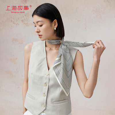 上海故事真丝几何中方巾女