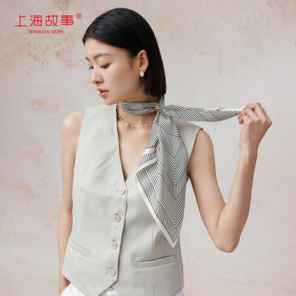上海故事2025春夏新款真丝印花中方巾女桑蚕丝丝巾系脖高级高礼盒