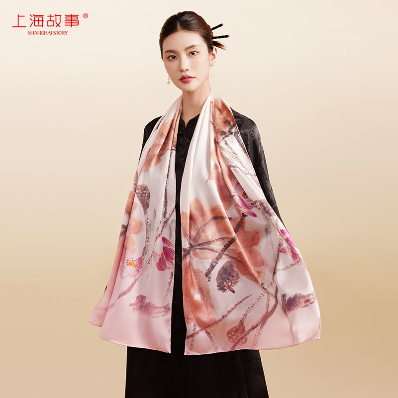 【专柜同款】上海故事2026新款桑蚕丝巾女长巾真丝披肩送长辈礼盒