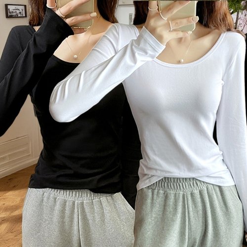 白色长袖打底衫女2025春秋新款