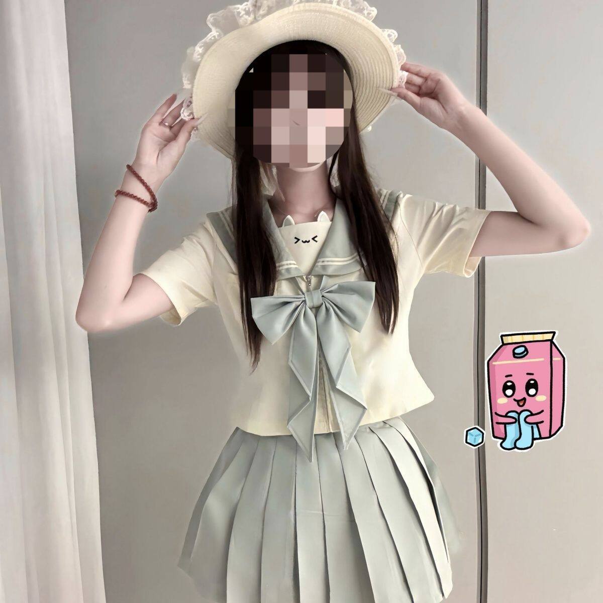JK原创薄荷色制服套装夏季收腰水手服日系学院风夏季中大童穿搭女