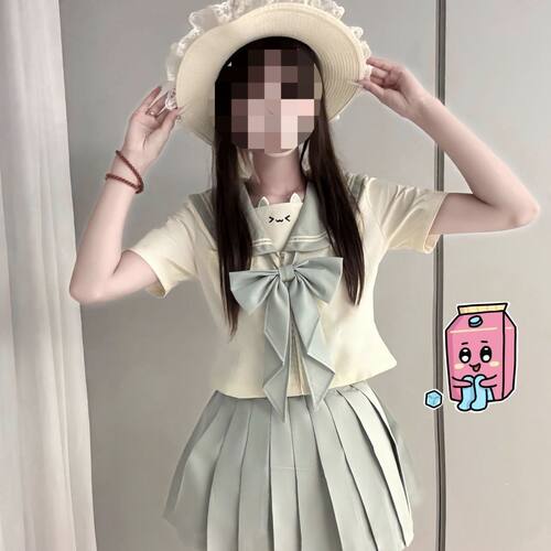 JK原创薄荷色制服套装夏季收腰水手服日系学院风夏季中大童穿搭女
