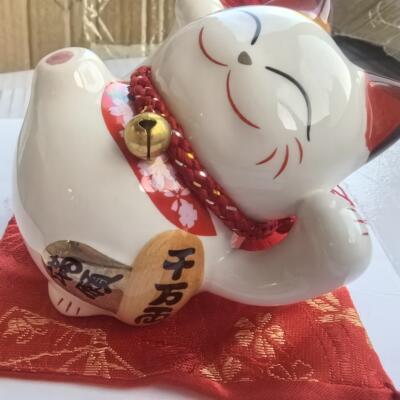 金工坊柜子装饰满意千万两躺猫幸福猫 招财猫4寸陶瓷存钱罐糖罐