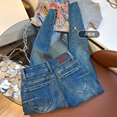 弹力紧身显瘦提臀植绒九分铅笔小脚裤 高腰牛仔裤 女秋冬新款 小个子