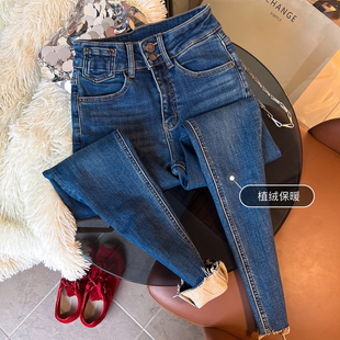 高质量！加绒小脚裤女高腰显瘦秋冬新款女士铅笔裤弹力修身裤靴裤