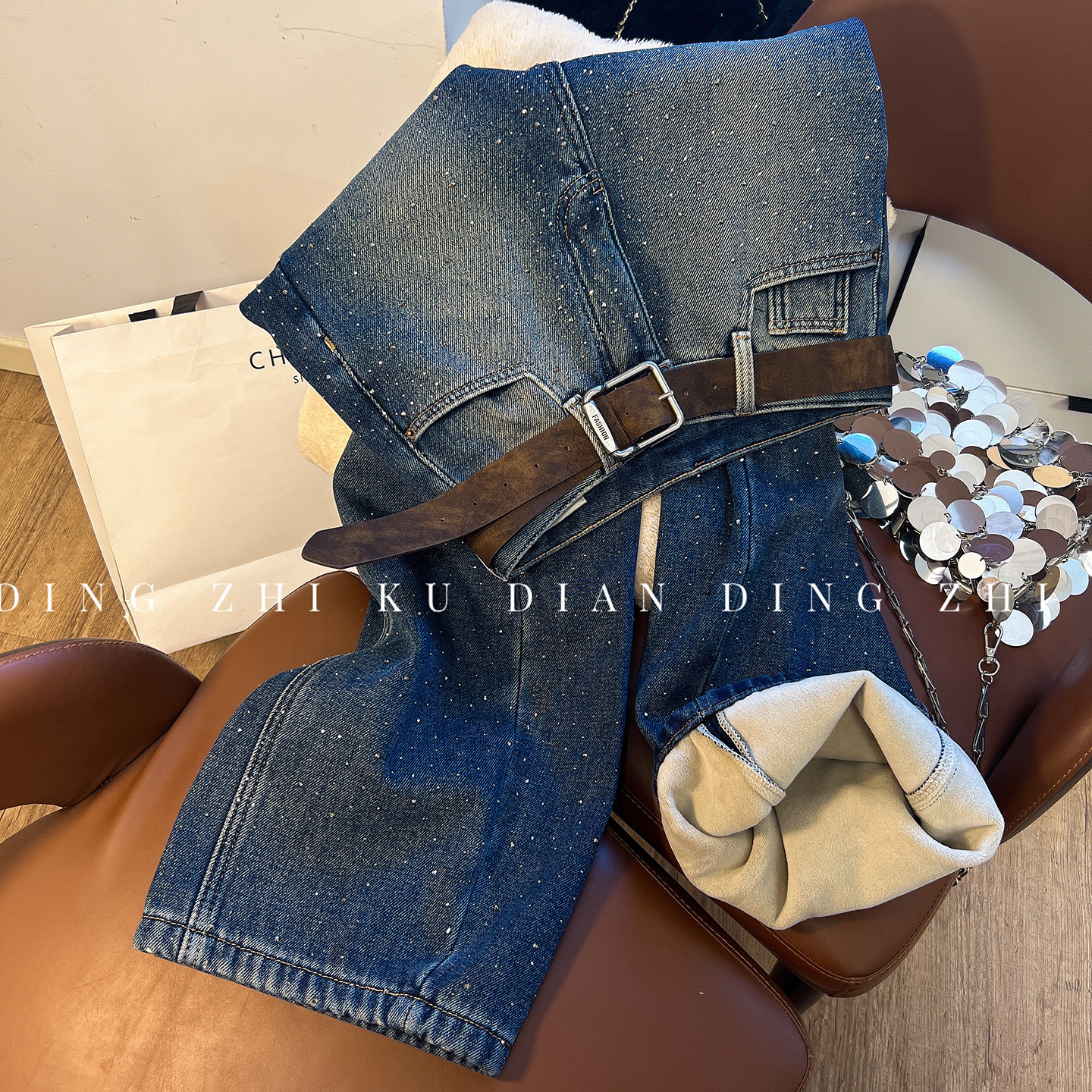 爆闪烫钻满天星阔腿弯刀裤垂感显瘦洋气新年爆款加厚牛仔拖地裤女,女装/女士精品,牛仔裤,淘宝优惠券,粉丝福利购,淘宝优惠卷