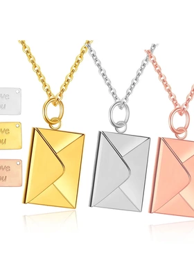 欧美亚马逊热卖不锈钢信封可刻字锁骨链女百搭情侣钛钢项链女