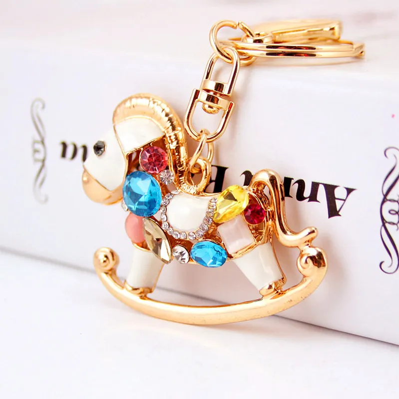 时尚版创意可爱卡通镶钻水晶木马钥匙扣女包扣配饰钥匙链挂件472