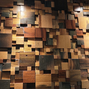 老船木实木凹凸立体马赛克客厅电视背景墙吧台玄关现代装 修建材