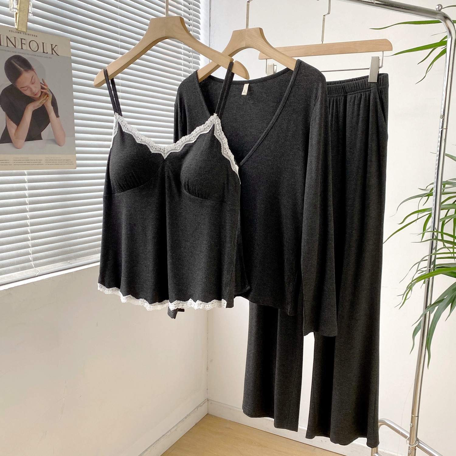 高级感莫代尔家居服带胸垫三件套睡衣防凸点大码胖M宽松春秋200斤,女士内衣/男士内衣/家居服,睡衣/家居服套装,淘宝优惠券,粉丝福利购,淘宝优惠卷