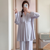 带胸垫月子服莫代尔春秋产后孕妇睡衣加肥大喂奶哺乳家居服200斤