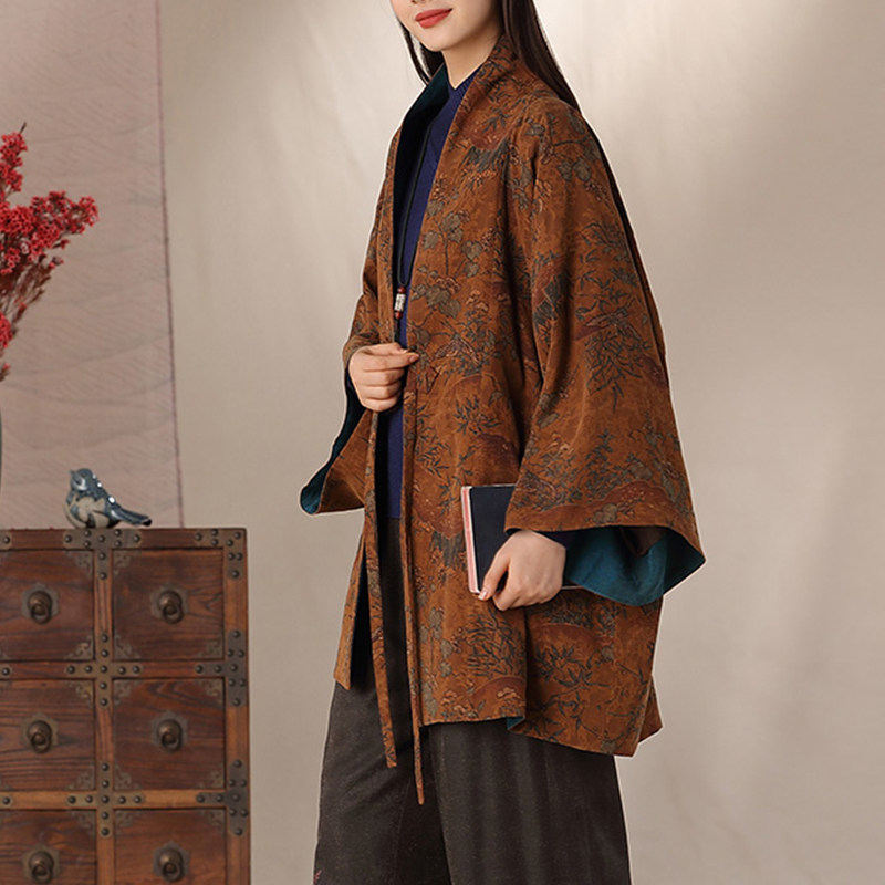 ZM930 봄과 여름 XIANGYUNSHA HANFU 스탠드 칼라 망토 패턴 새로운 레트로 여성 실크 방적 자켓 니트 사용자 정의
