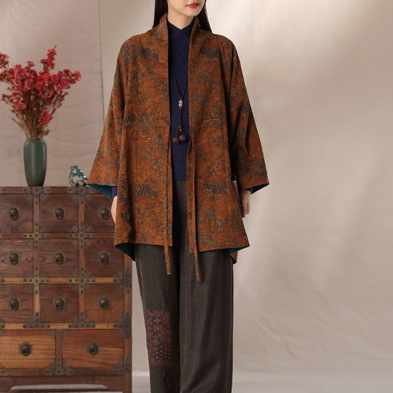 ZM930 봄과 여름 XIANGYUNSHA HANFU 스탠드 칼라 망토 패턴 새로운 레트로 여성 실크 방적 자켓 니트 사용자 정의