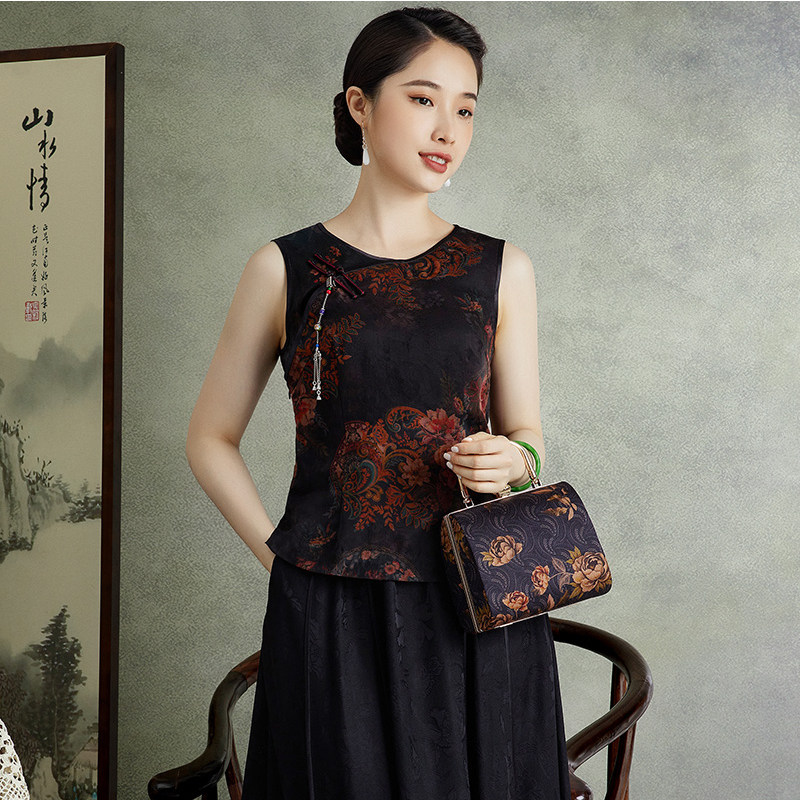 ZM913 짧은 HANFU 니트 사용자 정의와 새로운 XIANGYUNSHA 치파오 스타일 조끼 종이 패턴 여름 당나라 양복