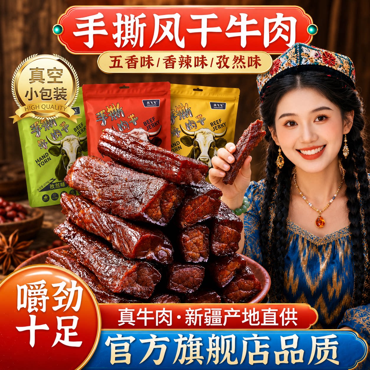 新疆特产八成干风干手撕牛肉干独立小包装高蛋白孕妇健身休闲零食