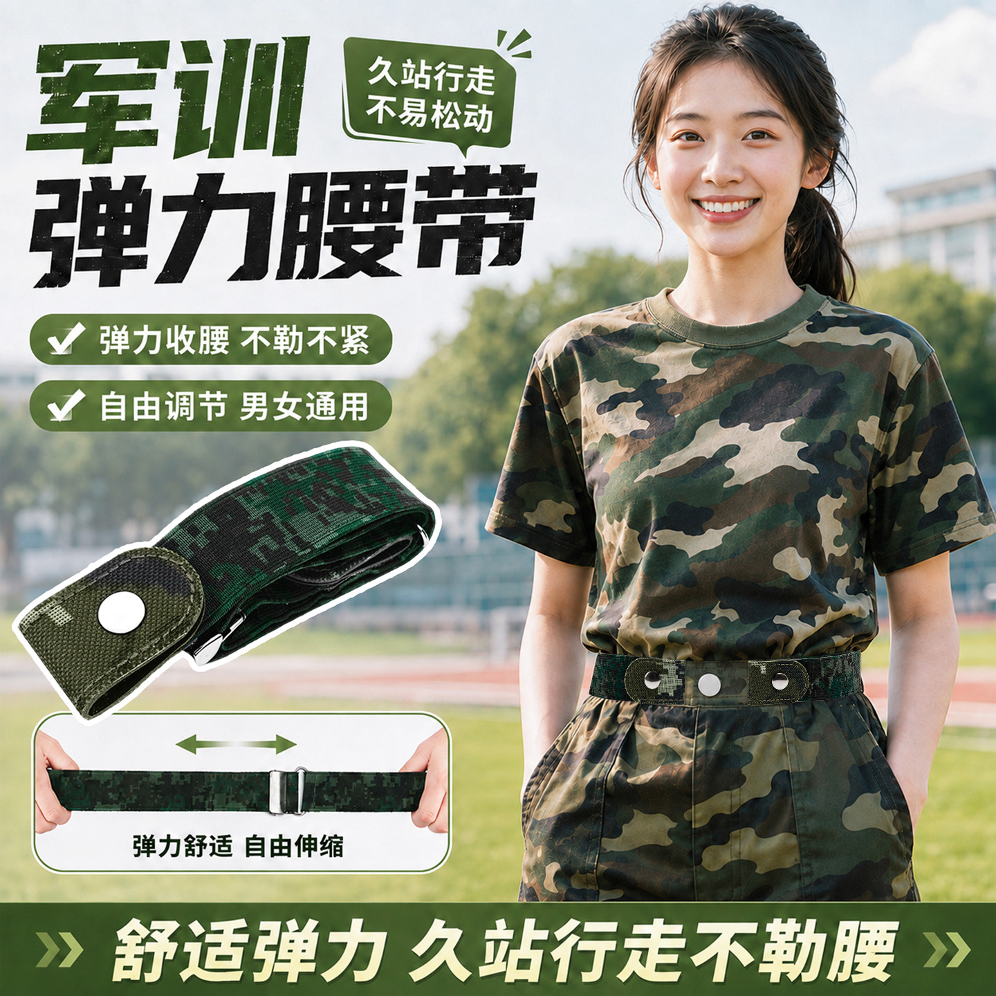 学生军训迷彩隐形弹力腰带图片