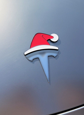 特斯拉汽车改装小红帽帽子Model3Y立体标贴改装装饰贴纸前标新年